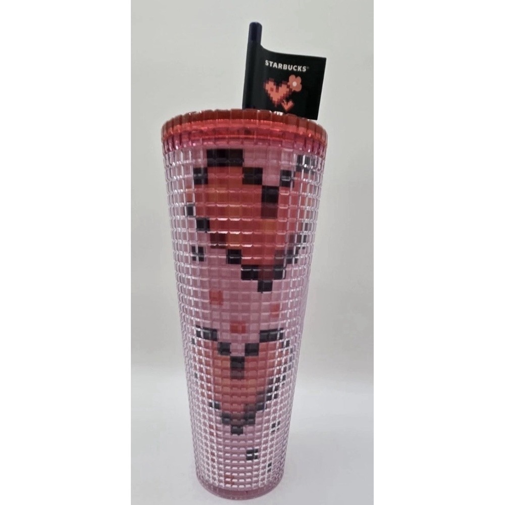 Starbucks Cold Cup Valentine's Day 2025 8 Bit Pixel Hearts 24oz Tumbler NEW🩷